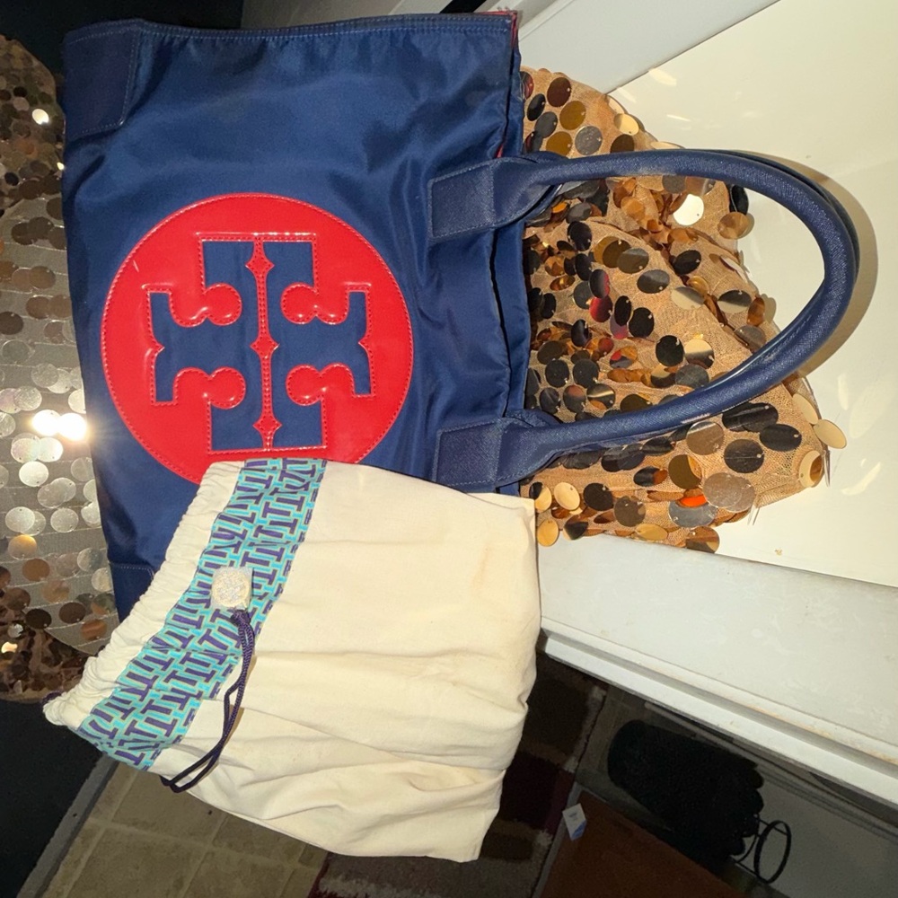 Tory Burch Blue and Red Logo Tote